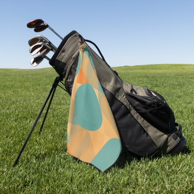 Teal, Tan, and Orange in Retro Look Pattern Golf Towel (Green)