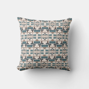 Teal Tan Brown Beige Southwest Look Mosaic Rows  Cushion