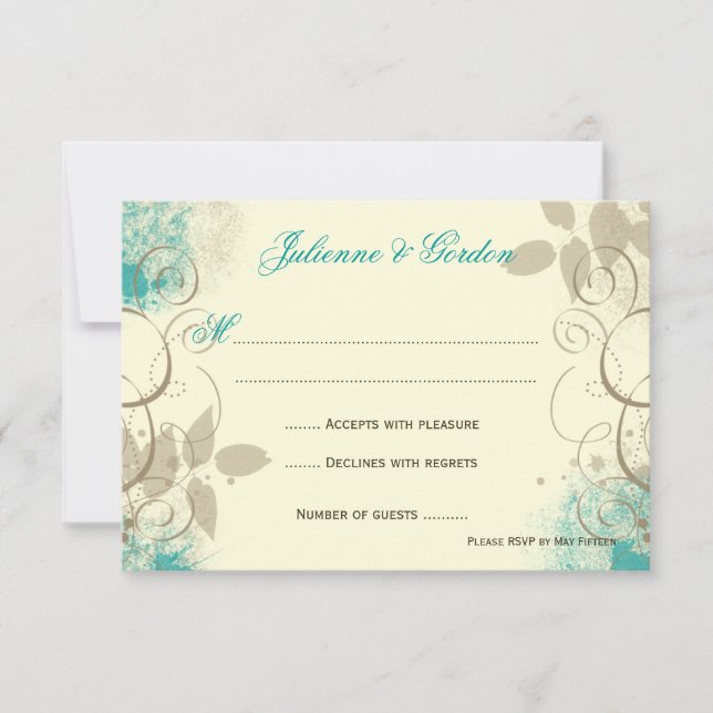 Teal Tan Grunge Swirls Leaves Response Cards (Front)