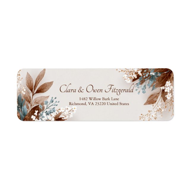 Teal Tan Leaf White Blossom Botanical (Front)