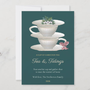 Teal Teacup Stack Family Christmas Card