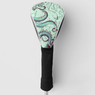 Teal Tentacles On Teal Vintage Map Golf Head Cover