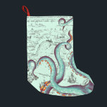 Teal Tentacles On Teal Vintage Map Small Christmas Stocking<br><div class="desc">octopus art</div>