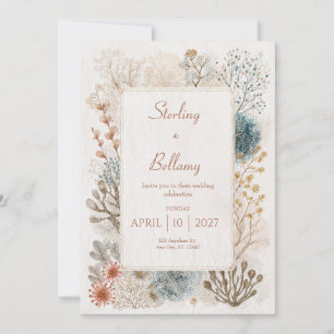 Teal Terracotta Gold Botanical Frame Wedding Invitation