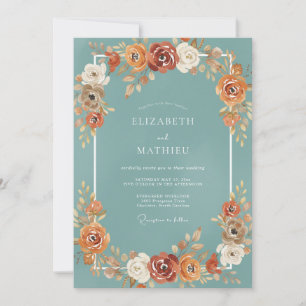Teal Terracotta Petal Wedding Invitation