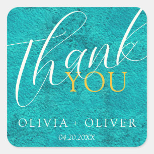 Teal Thank You Wedding Square Sticker