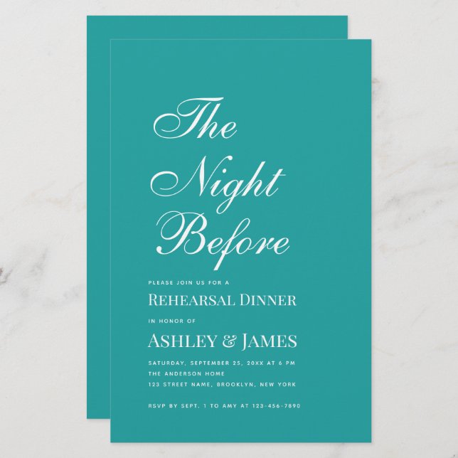 Teal The Night Before Rehearsal Dinner Invitation (Front/Back)