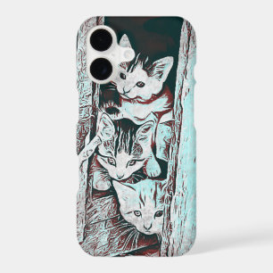 Teal Three Little Kittens Peeking Out Phone Case