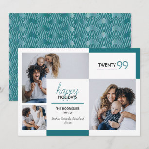 Teal Three-Photo Happy Holidays Holiday Card