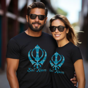 Teal Tie Dye Khanda Sikh Sikhism Symbol Black T-Shirt