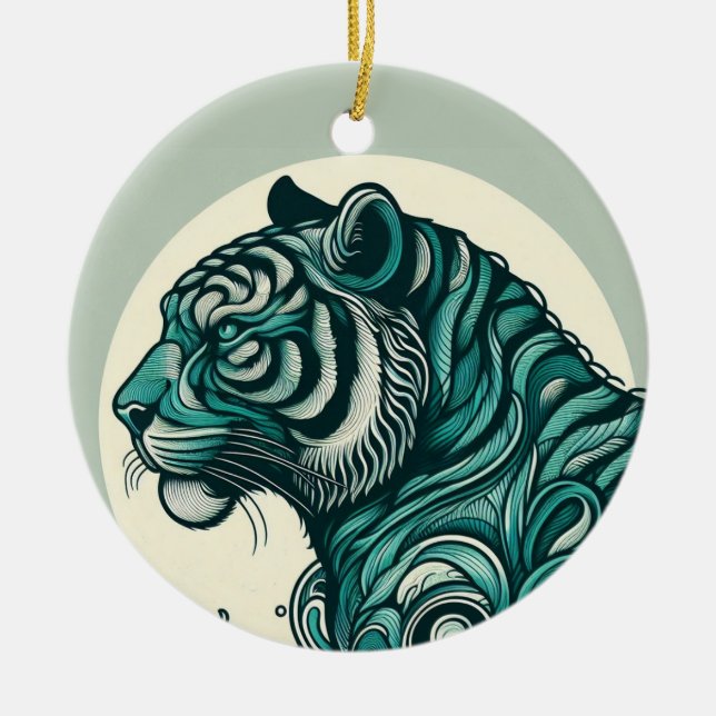 Teal Tiger Ornament (Front)