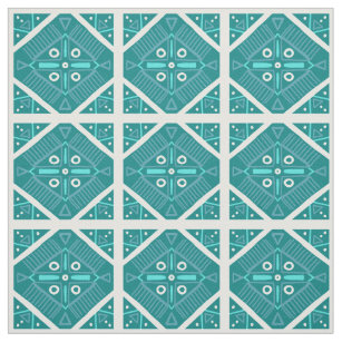 Teal Tile Geometric Pattern Fabric