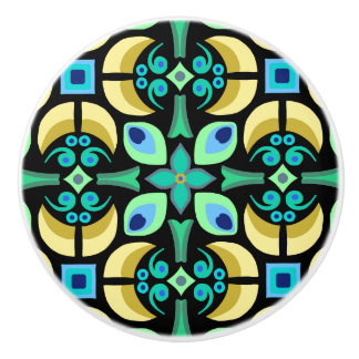 Teal tile pattern with black background  ceramic knob