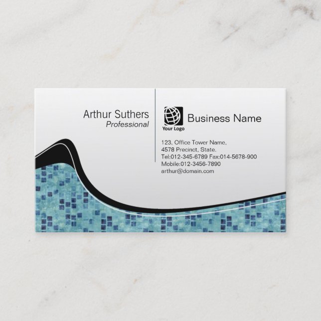 Teal Tiles Wave Pattern Business Card (Front)