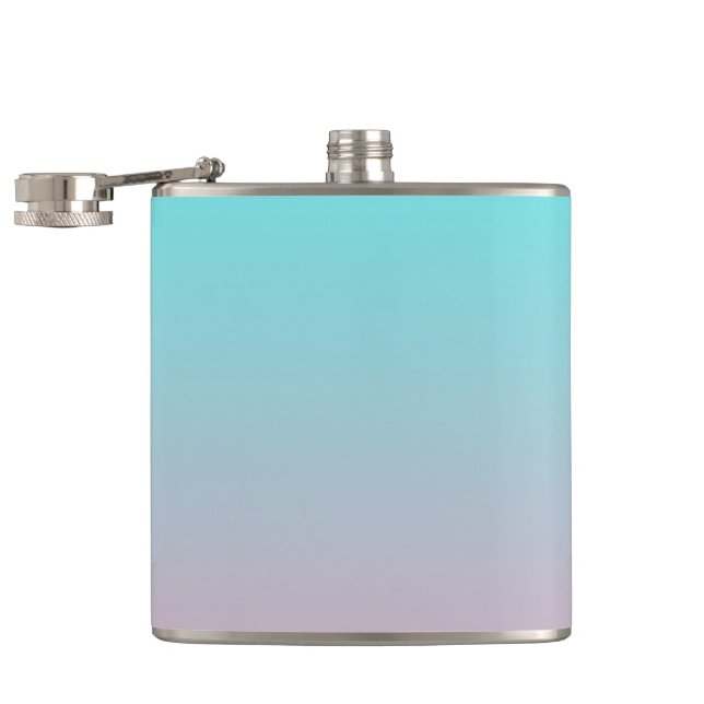Teal to Pink Simple Gradient Blended Background Hip Flask (Opened)