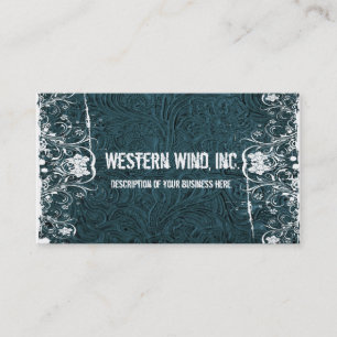 Teal Tooled Leather and Lace Business Card