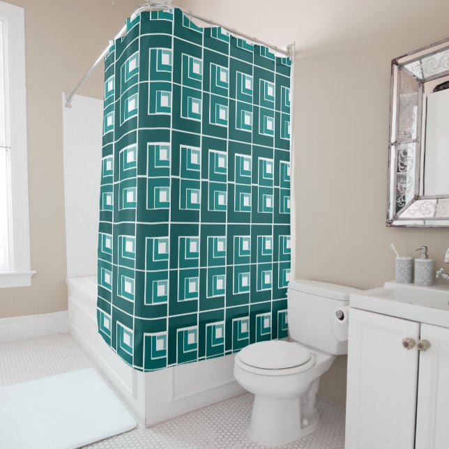 Teal Topsy Turvy  Shower Curtain (In Situ)
