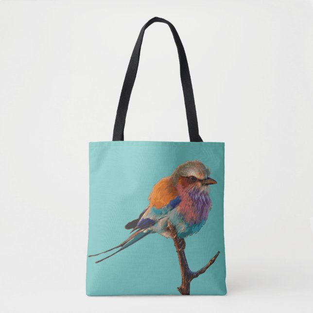 Teal tote bag Pretty song bird Lighthouse Route (Front)