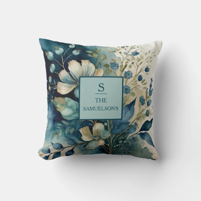 Teal Tranquillity: Botanical Bliss Cushion (Front)