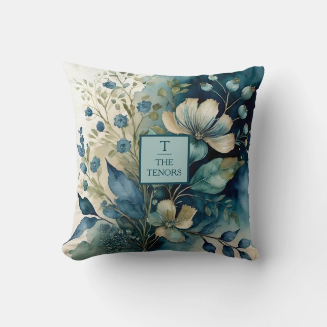 Teal Tranquillity: Botanical Bliss Cushion (Front)