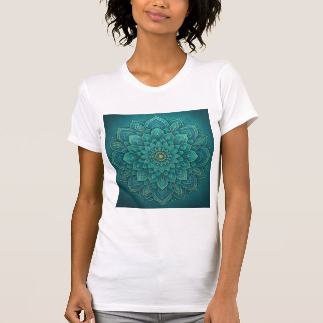 Teal Tranquillity Mandala – Boho Spiritual Art  T-Shirt (Front)