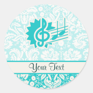 Teal Treble Clef Classic Round Sticker