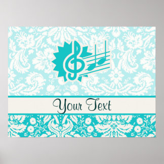 Teal Treble Clef Poster