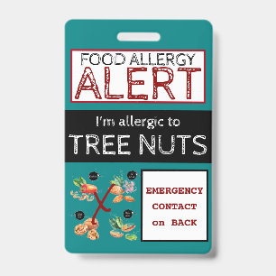 Teal Tree Nut Food Allergy Alert Label ID Badge