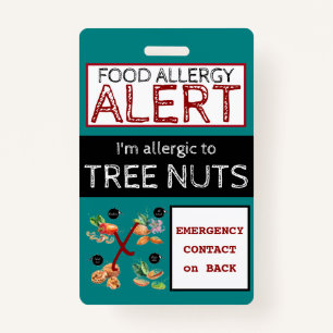 Teal Tree Nut Food Allergy Alert Label ID Badge