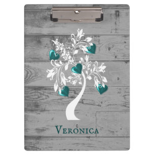 Teal Tree of Hearts Personalised Clipboard