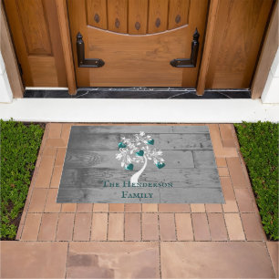 Teal Tree of Hearts Personalised Doormat
