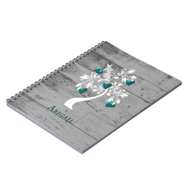 Teal Tree of Hearts Personalised Notebook (Left Side)