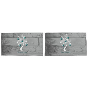 Teal Tree of Hearts Personalised Pillow Case