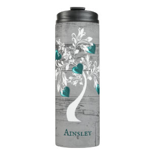 Teal Tree of Hearts Personalised Thermal Tumbler