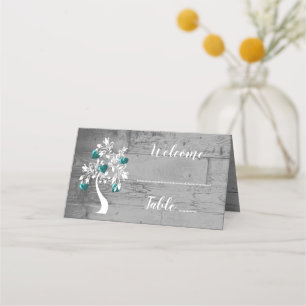 Teal Tree of Hearts Reception Place Card
