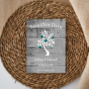 Teal Tree of Hearts Save The Date Announcement
