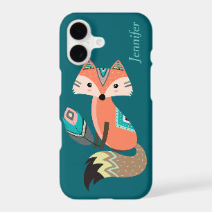 Teal Tribal Fox with Feather
