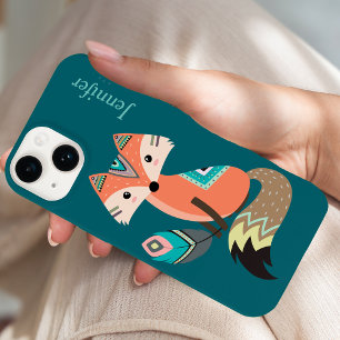 Teal Tribal Fox with Feather Case-Mate iPhone 14 Case