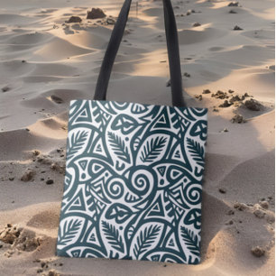 Teal Tribal Inspired Abstract Pattern Tote Bag