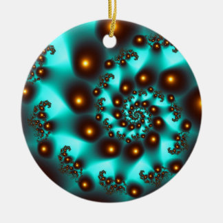 Teal Trippy Abstract Fine Art Fractal Ceramic Tree Decoration