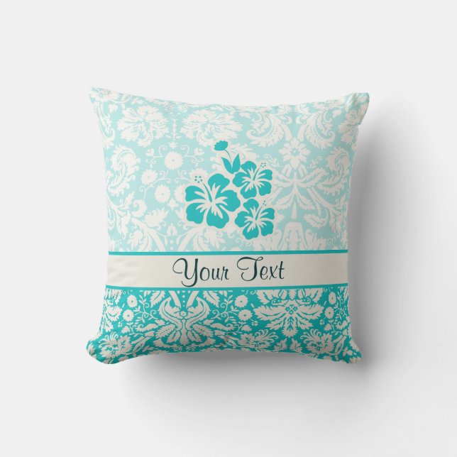 Teal Tropical Flowers Cushion (Front)