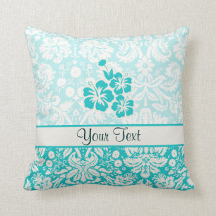 Teal Tropical Flowers Cushion