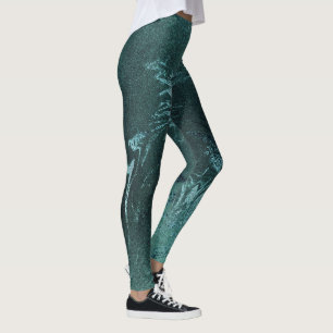 Teal Tropical Green Metallic Abstract Marble Leggings