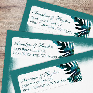 Teal Tropical Leaves Wedding Return Address
