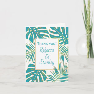 Teal tropical leaves wedding wedding Thank You Card