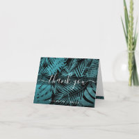 Teal tropical palm leaf pattern calligraphy script