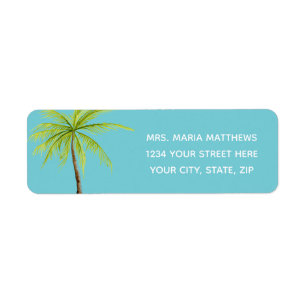 Teal Tropical Palm Tree Beach Address Labels