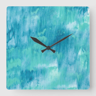 Teal Turquoise Abstract Square Wall Clock
