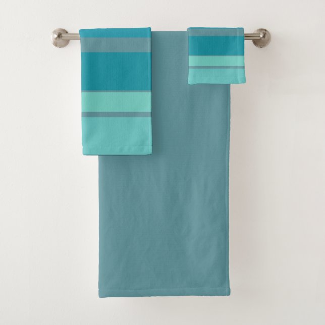 Teal Turquoise and Aqua Stripes Bath Towel Set (Insitu)
