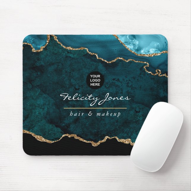 Teal - Turquoise and Gold Agate Business Mouse Pad (With Mouse)